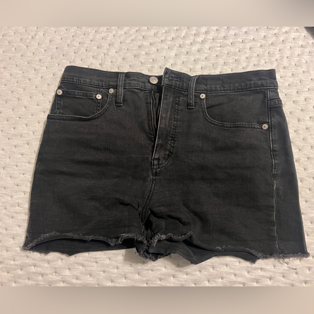 Madewell distressed black denim shorts